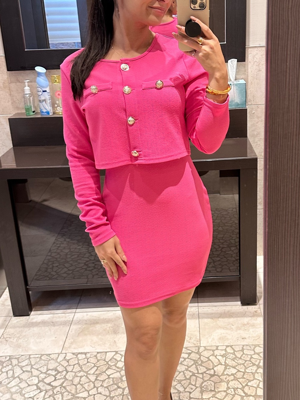 Cropped Hot Pink Knit Two-Piece Set
